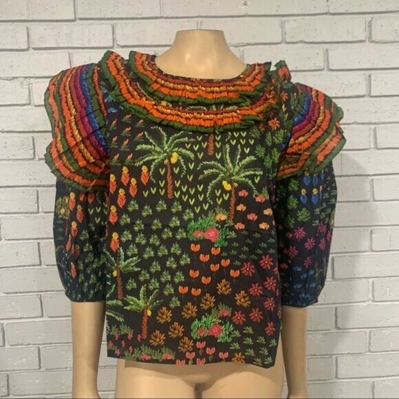 Farm Rio Fruit Garden Floral Cotton Blouse – Women’s Size M – Bright Boho Print - Picture 1 of 12